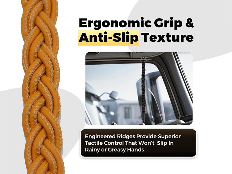 OKQX 12 Inch Brown Braided Air Horn Pull Cord Replacement - Heavy Duty Synthetic Leather Lanyard for Semi Truck, Tractor & Big Rig Accessories - Image 4